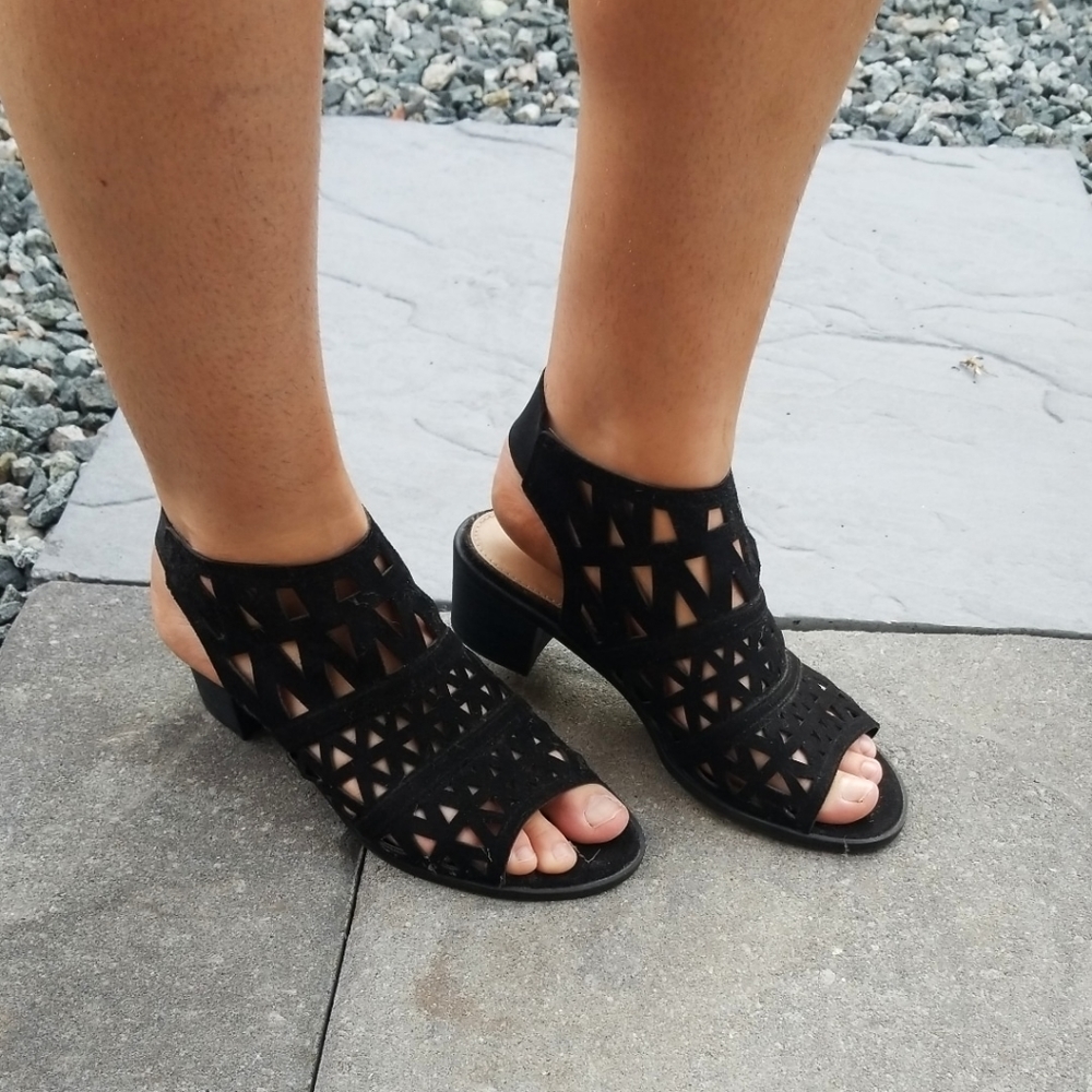 Black 2 inch chunky heel sandals